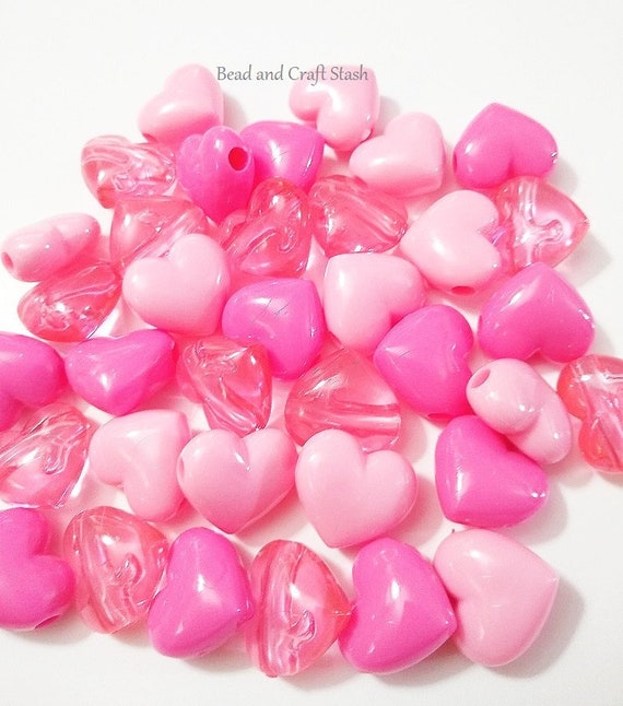 Large Pink Heart Mix, Valentines Day, Beads, Hearts, Kid Crafts, DIY 