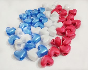 Cœur nacré patriotique, finition nacrée, perles en forme de cœur, perles, cœurs