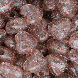 Large Rainbow Glitter Heart Beads, Pony Beads, Kid Crafts, DIY, Rainbow, Beads, Glitter, Sparkle, Hearts