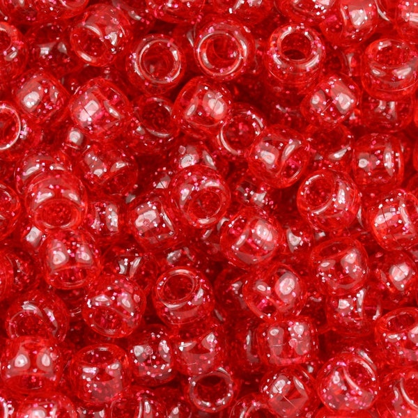 Red Glitter Beads, Kid Crafts, Beads, Sparkle, Ruby Red Hair Beads, glitter, Transparent, 9mm, Gift For