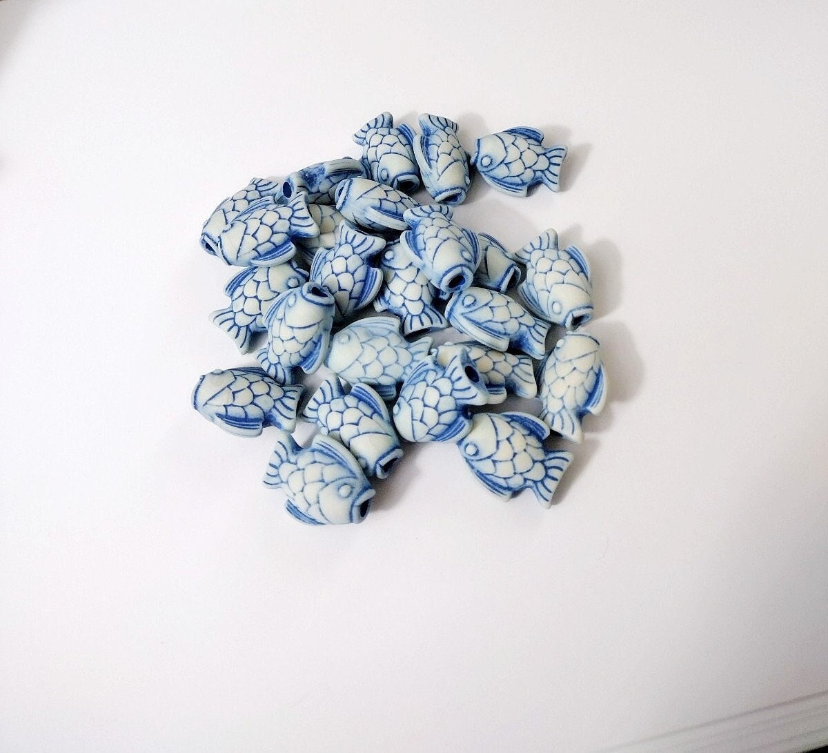 Fish Beads, Blue Fish, Antiqued Fish Beads, Sea Creatures, Plastic Beads