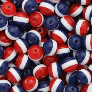 Patriotic Round Beads, Stars and Stripes, Red White Blue, DIY, Beads, Acrylic Beads