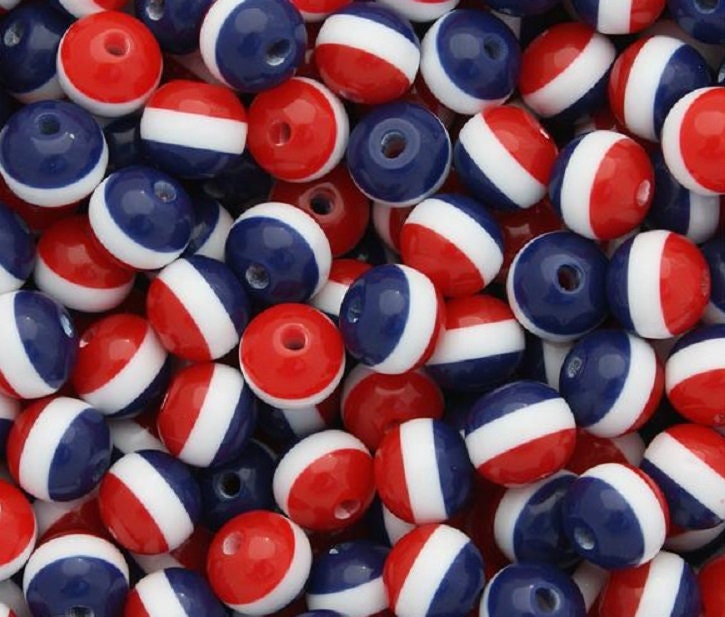 Patriotic Round Beads, Stars and Stripes, Red White Blue, DIY, Beads, Acrylic Beads