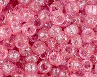 Pink Glitter Beads, Beads, Kid Crafts. DIY, Pink, Pony Beads, Hair Beads, Glitter, Confetti, Gift For, 9mm