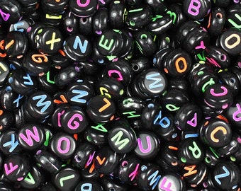 Cuentas de letras de neón negro, 7 mm, cuentas de moneda, neón, cuentas, cuentas de letras