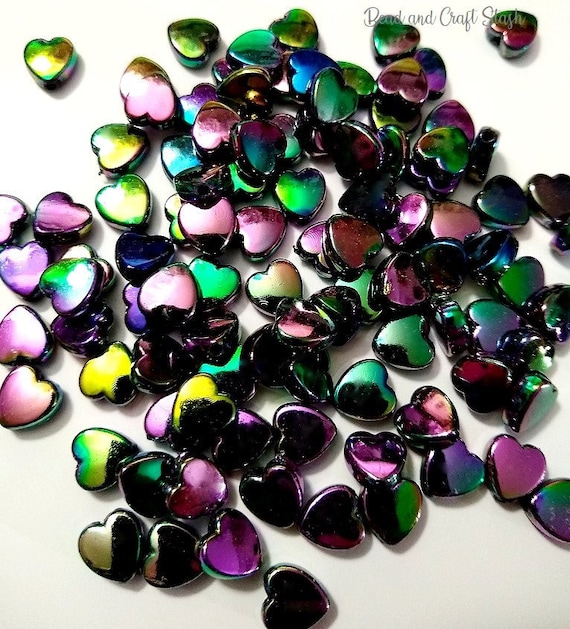Dark Iridescent Heart Beads. Beads, Kid Crafts, Beads, AB beads, Aurora Borealis