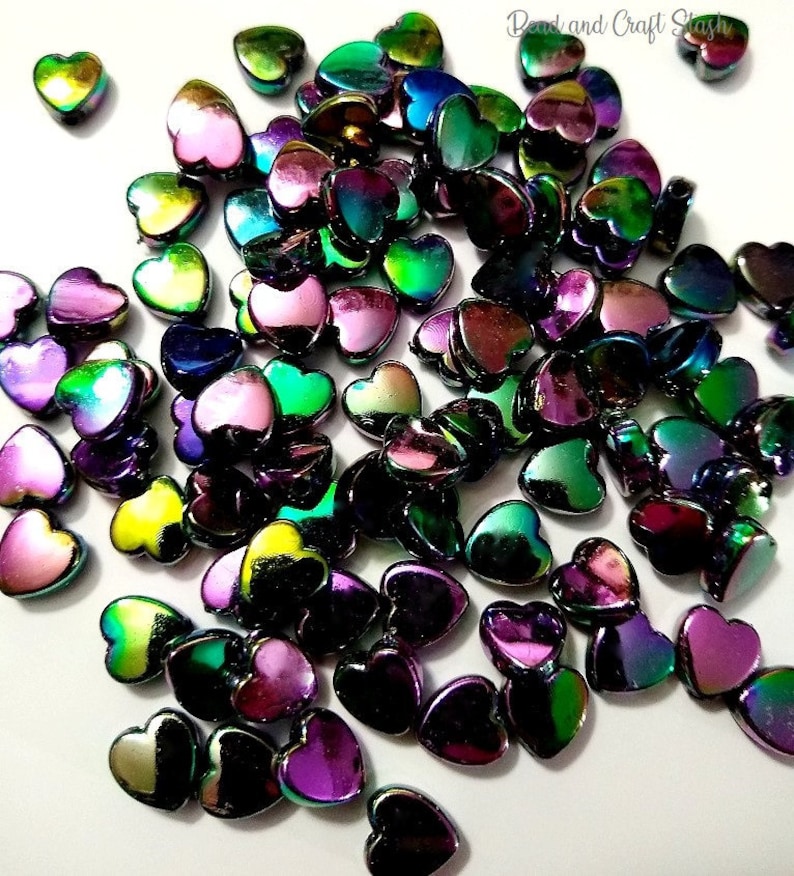 Dark Iridescent Heart Beads. Beads, Kid Crafts, Beads, AB beads, Aurora Borealis afbeelding 1
