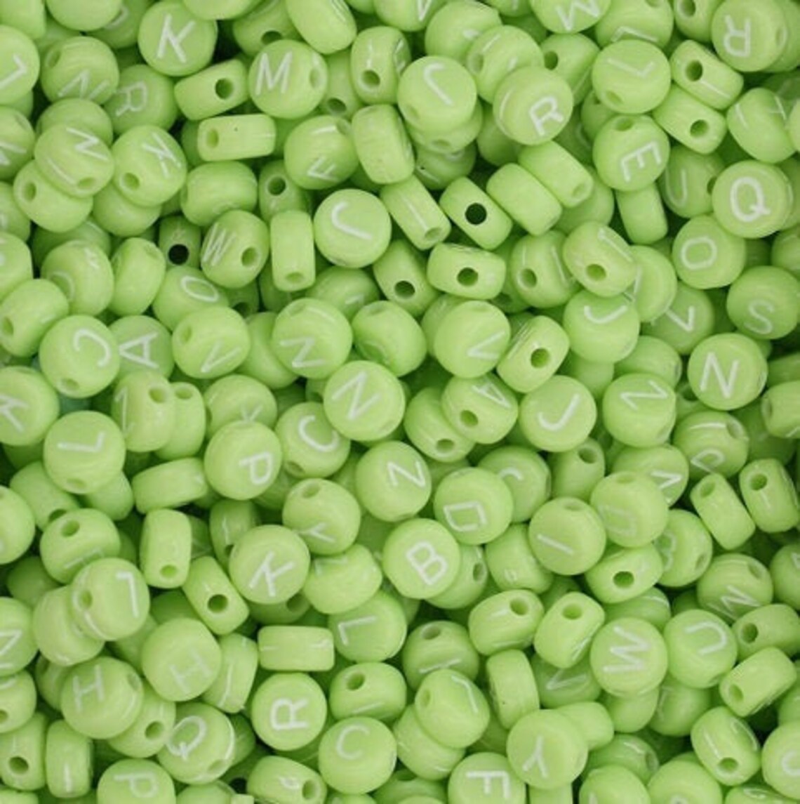 Letter Beads 7mm green and White Beads Round Letter Beads Etsy