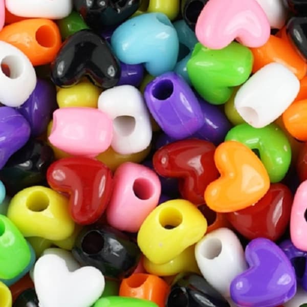 Opaque Heart Bead Mix, 12mm Beads, Pony Beads, Heart, Beads, Gift For, Black, Red, White, Orange