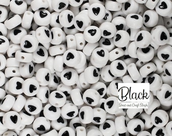 7mm Black Heart Beads, Beads, Kid Crafts, Heart Beads