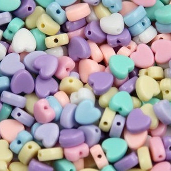 8mm Plastic Heart Beads, Pastel, Heart Beads