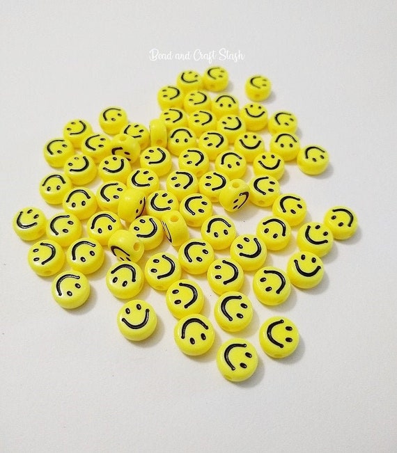 10mm Acrylic Smiley Face Beads, Yellow Smileys, Acrylic Jewelry Beads,  Beads for Kids, Craft Beads, Smiley Face Beads 100 Beads per Pack 