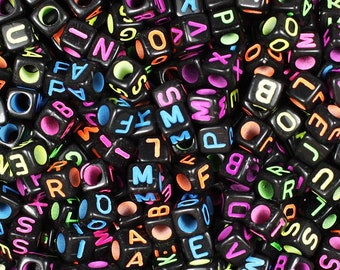6mm Neon Alphabet Cube Beads, Jewelry Making, Kid Crafts
