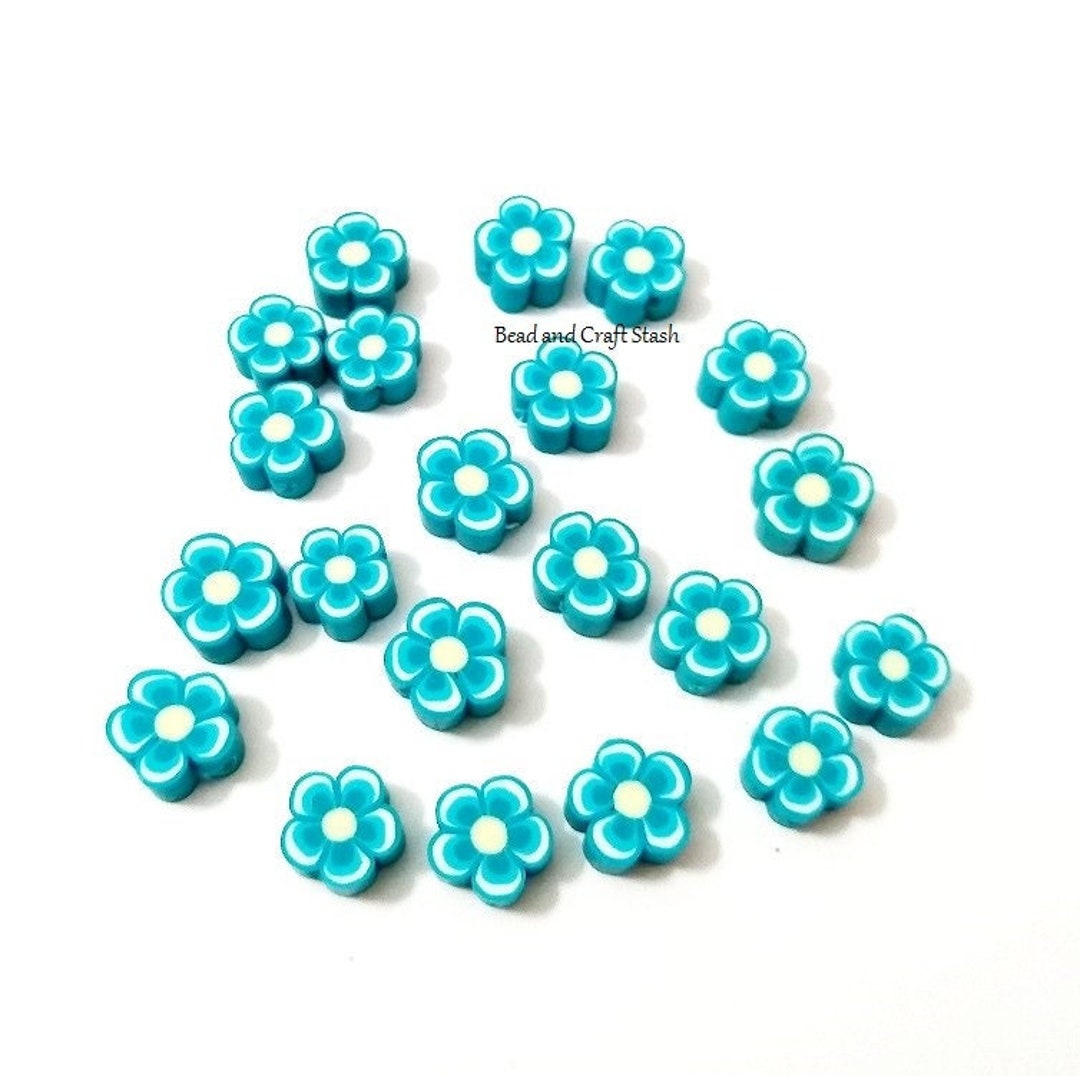 Flower Beads Polymer Clay Beads Flowers Beads Turquoise Etsy