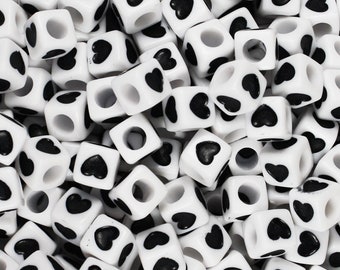 Black Heart Cubed Beads, 6mm Beads