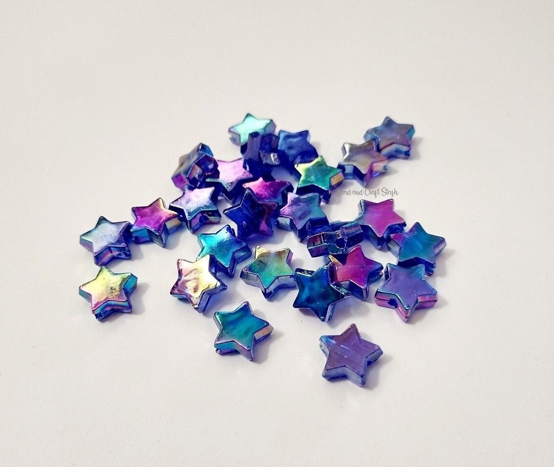 24 Beautiful Bead Crafts for Kids 20 Iridescent Star Beads. Blue, Beads, Kid Crafts, Clear, AB Beads, AB