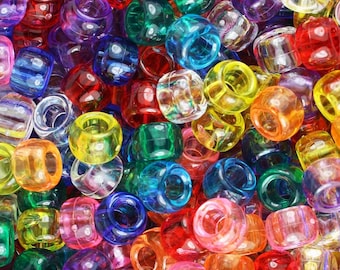 Transparent Pony Beads, Pony Beads, Random Mix, Hair Beads, DIY, Kid Crafts, Beads, Transparent, Gift For, Red, Green, Blue, Pink