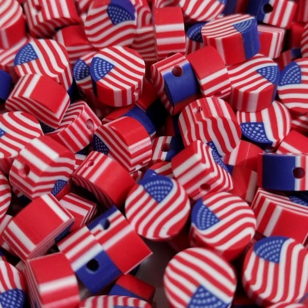 Polymer Flag Beads, Patriotic, Flag, USA, Red White and Blue, American Flag, Beads