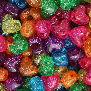 Jelly Glitter Heart Pony Beads, Beads, Jelly Beads, Glitter, Pony Beads, Hearts, Jelly