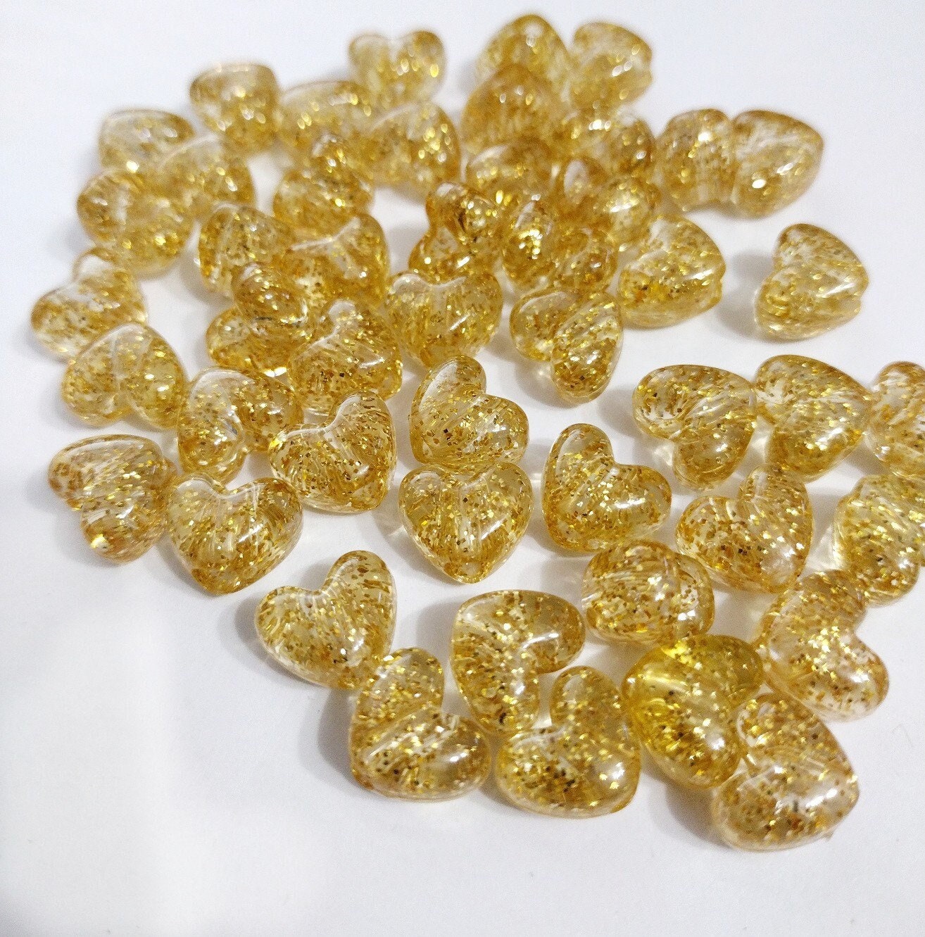 Gold Glitter Heart Pony Beads, Sparkle Beads, Glitter, Heart Beads,…