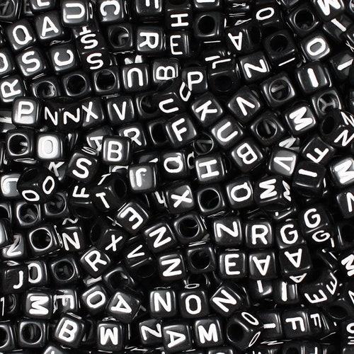 6mm Cubed Letter Beads Black Letter Beads Alphabet Beads Etsy