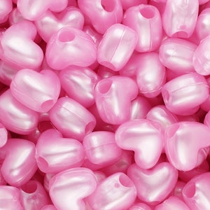 Pink Pearl Heart Pony Beads, DIY, 12mm , Heart, Pink, Gift For, Pearl