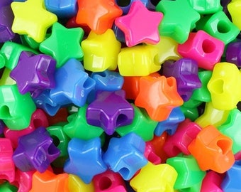 Neon Star Pony Beads, Kid Crafts, DIY, Star, Beads, Acrylic Beads, Random Mix
