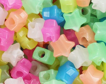 Glow Star Pony Beads, DIY, Kid Crafts, Glow in the dark, Star, Star Beads, Beads, Random Mix