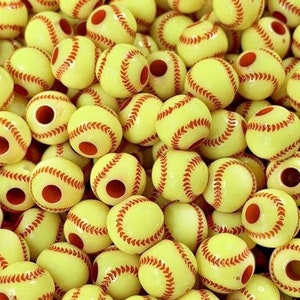 Softball Beads, Softball, Ball, QTY 10/20/etc, Sports Beads, 10mm Beads, Beads, Kid Crafts, Team Sports