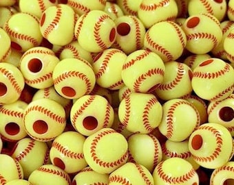 Softball Beads, Softball, Ball, Sports Beads, 10mm Beads, Beads, Kid Crafts, Team Sports