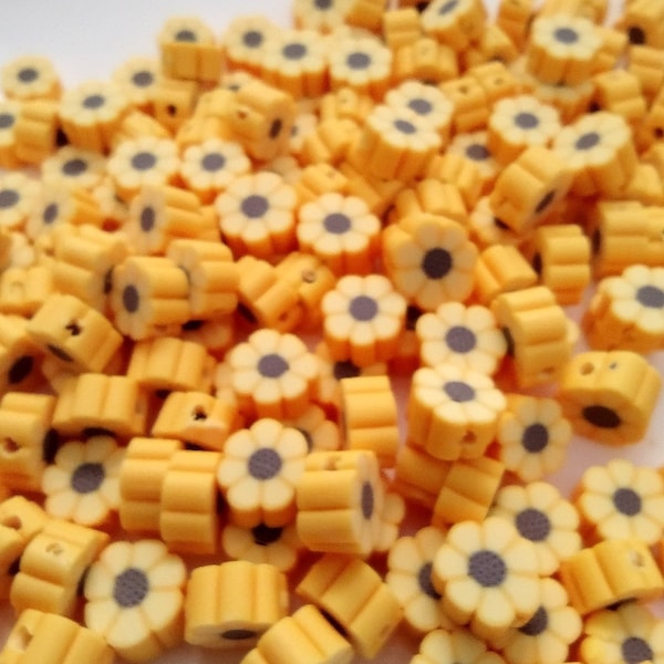 Sunflower Beads, Polymer Clay Beads, Clay Beads, Yellow, Black, Flower, DIY, Kid Crafts, Gift For, sunflower