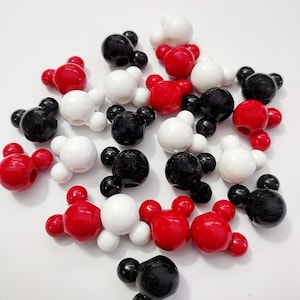 Cuentas de cabeza de Mickey, cuentas para Disneyland, rojo, blanco y negro, 16 mm
