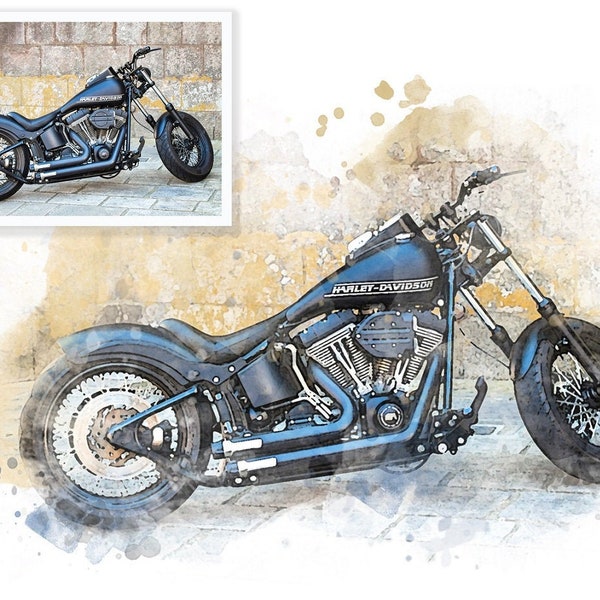 Custom MADE FOR YOU- Custom watercolor motorcycle portrait, vintage motor painting from photo, Valentine's Day, Illustration, Gift for him