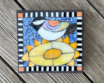 Mosaic Chickadee | Made to Order | Stepping Stone | Concrete Bookend |Home Decor |