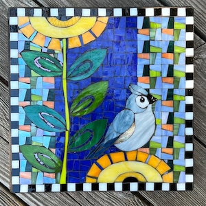 Whimsical Tufted Titmouse Mosaic Stepping Stone | Garden Art, Bird Lover Gift image 9