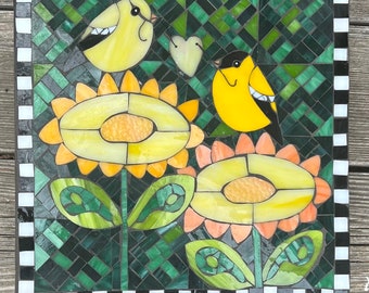Whimsical Goldfinches |Made to Order | Stepping Stone | Garden Art |