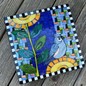 Whimsical Tufted Titmouse Mosaic Stepping Stone | Garden Art, Bird Lover Gift image 5