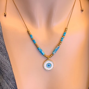 Sun pendant necklace, turquoise necklace, gold necklace, minimalist beaded necklace, bohemian necklace, tribal necklace, hippie necklace,