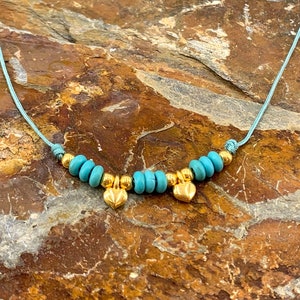 Minimalist necklace, turquoise necklace, bohemian necklace, dainty necklace, beads necklace, gold necklace, seeds necklace, heart necklace,