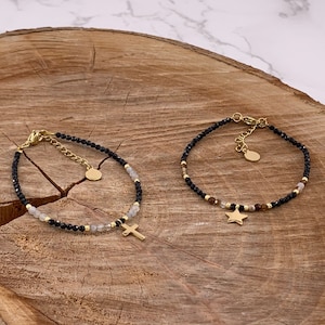 delicate minimalist beaded bracelet, gemstone seeds bracelet, gold dainty bracelet, natural crystal seeds bracelet, gold plated bracelet