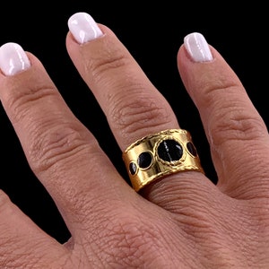 Wide gold gemstone ring, bold gold ring, chunky gold ring, wide gold ring, cuff gold ring, gift for women, gold ring, bohemian gold ring