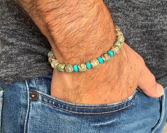 Tibetan DZI bead bracelet, men's bead bracelets, surf bracelet, surfer bracelet, women's bead bracelet.