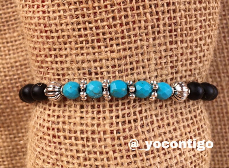 Zamak Spanish Jewelry Onyx and Turquoise woman/'s bracelet boho Tibetan boho