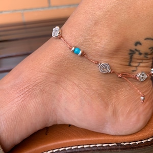 Boho anklet, silver anklet, hippie anklet, anklet bracelet, boho jewelry, turquoise anklet, ethnic ankle, summertime ankle, surfer ankle