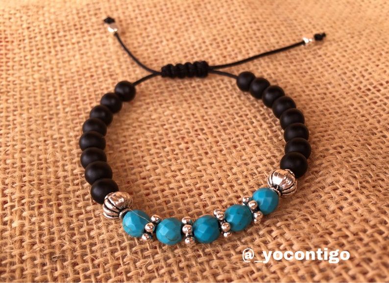 Zamak Spanish Jewelry Onyx and Turquoise woman/'s bracelet boho Tibetan boho