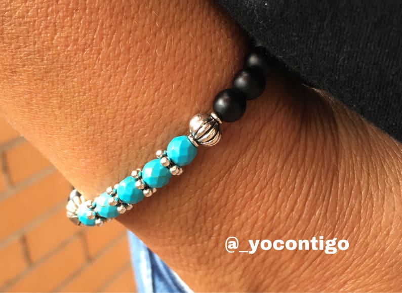 Zamak Spanish Jewelry Onyx and Turquoise woman/'s bracelet boho Tibetan boho