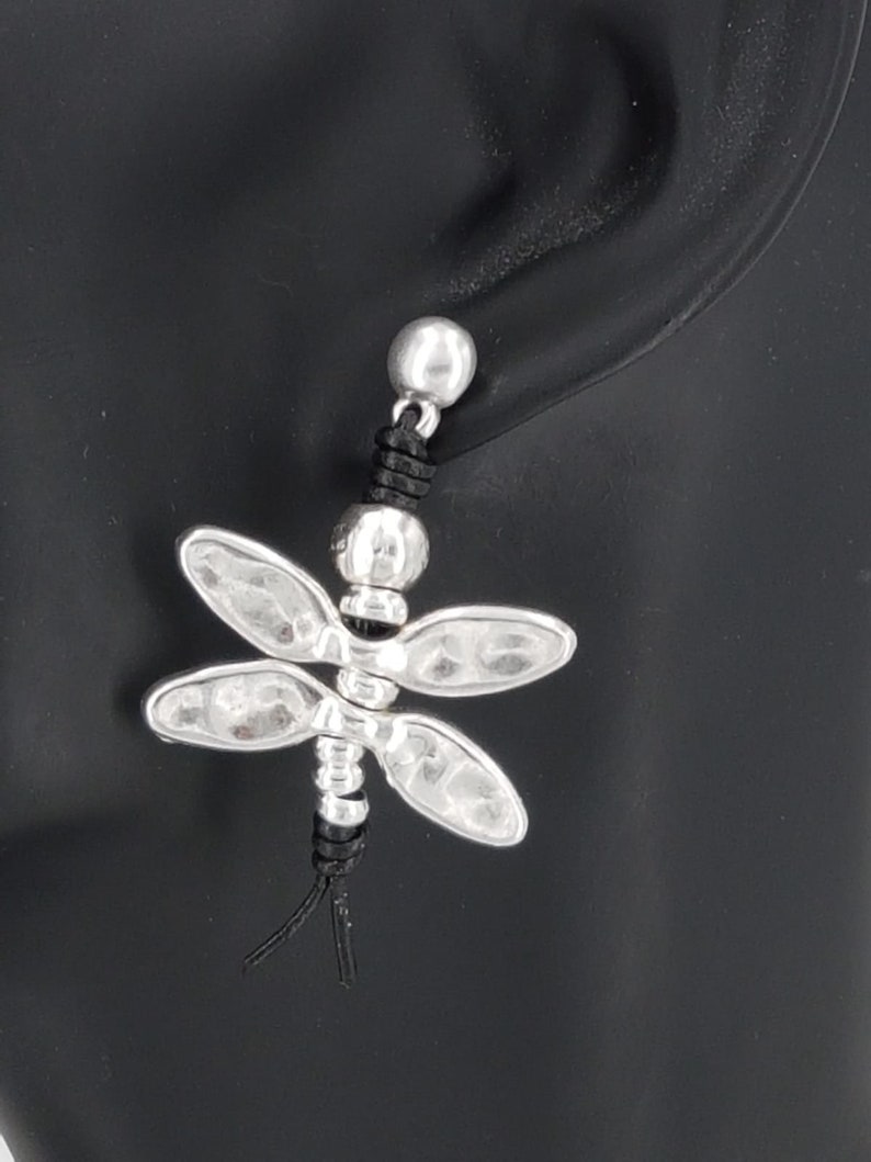 silver beads leather earrings zamak earrings dragonfly earrings butterfly earrings Woman Boho leather earrings bohemian earrings