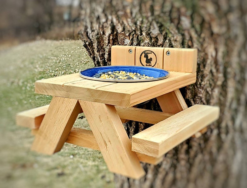 Cedar Rot Resistant Wood Handmade Picnic Table Squirrel and Bird Feeder
