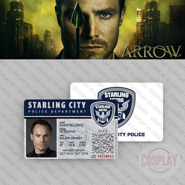 Starling City Police ID Card | Detective Quentin Lance, SCPD, The Arrow Novelty Starling City Metro Police Badge, The Arrowverse | DC Comics