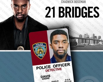 21 Bridges Movie Prop Replica | Detective Andre Davis Police Badge | Chadwic Boseman | Screen Accurate Film Prop | Cosplay ID Cards